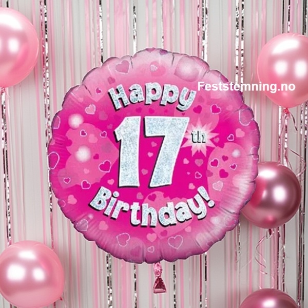 PYNT TIL 17-ÅRSDAG MED ROSA FOLIEBALLONG (illustrasjonsbilde)