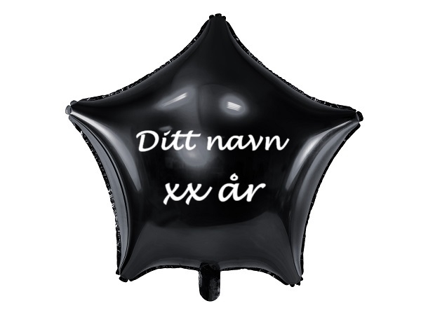 SVART FOLIEBALLONG MED EGET NAVN OG ALDER