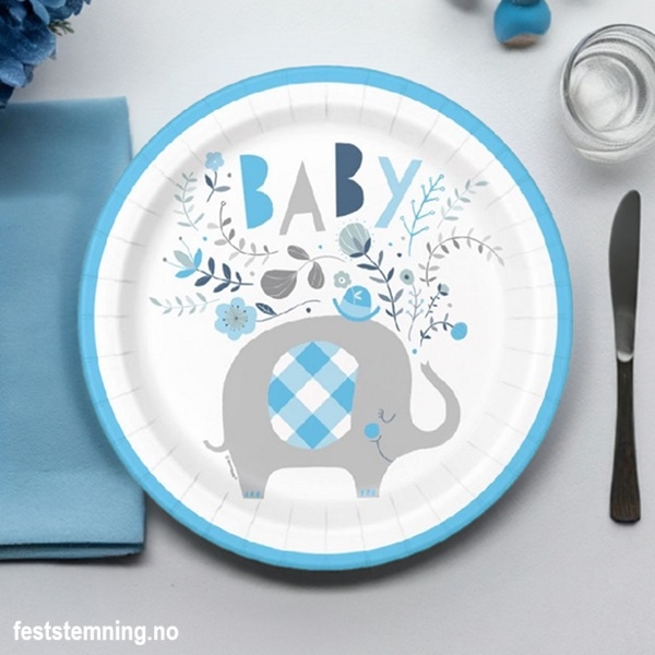 BLÅ BABY SHOWER PAPPTALLERKENER (illustrasjonbilde)