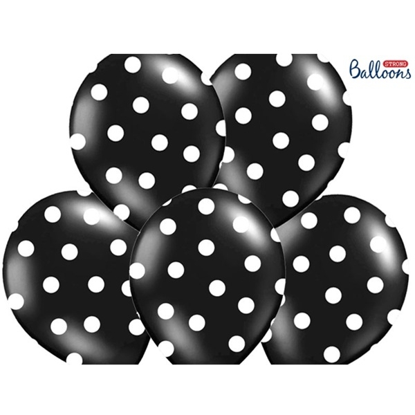 SVARTE OG HVITE POLKA BALLONGER (6-pk)