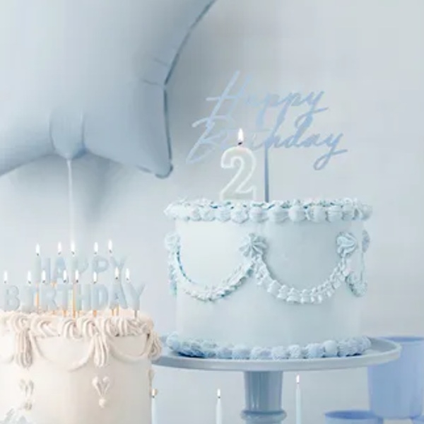 BLÅ HAPPY BIRTHDAY KAKEPYNT (illustrasjonsbilde)