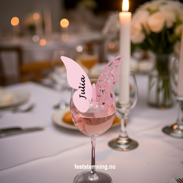 LYSEROSA SOMMERFUGL GLASS BORDPYNT (illustrasjonsbilde)