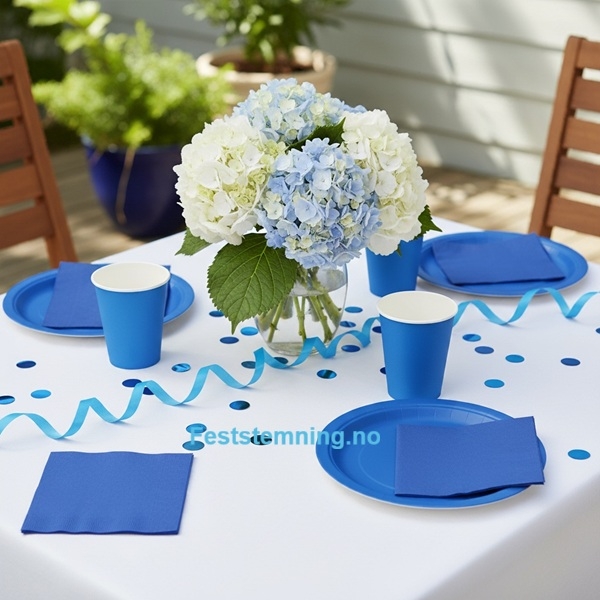 BLÅ SERVIETTER OG PAPPSERVISE (illustrasjonsbilde)