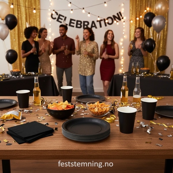 SVART BORDDEKKING OG PYNT (illustrasjonsbilde)