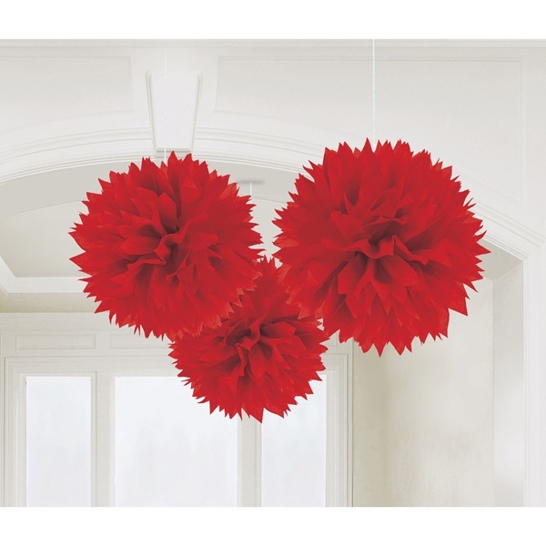 STORE RØDE POM POMS (3-pk)