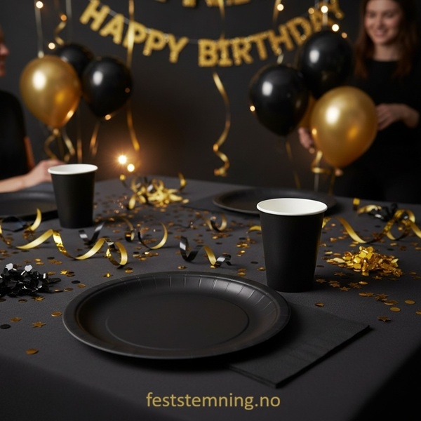 SVART BORDDEKKING OG PYNT (illustrasjonsbilde)